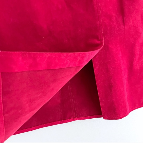 Vegan Leather Suede Skirt in Raspberry Pink Red Midi with Elastic At the Waist - Picture 3 of 5